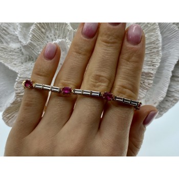 925 STERLING SILVER GOLD PLATED SPINEL & CZ BRACELET SIZE 7.5 IN