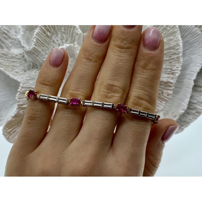 925 STERLING SILVER GOLD PLATED SPINEL & CZ BRACELET SIZE 7.5 IN