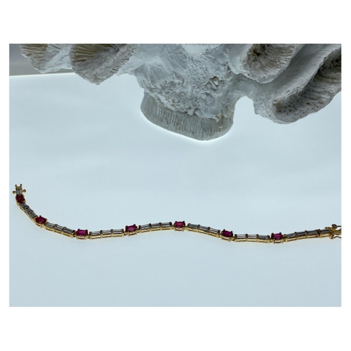 925 STERLING SILVER GOLD PLATED SPINEL & CZ BRACELET SIZE 7.5 IN