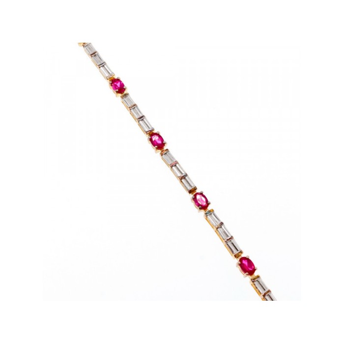 925 STERLING SILVER GOLD PLATED SPINEL & CZ BRACELET SIZE 7.5 IN