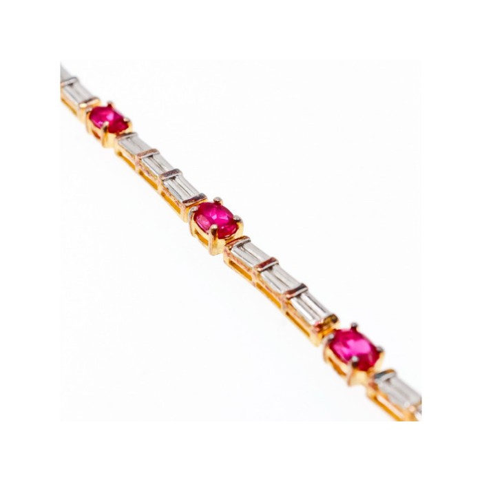 925 STERLING SILVER GOLD PLATED SPINEL & CZ BRACELET SIZE 7.5 IN