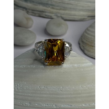 925 Sterling Silver Citrine & Beryl Ring Size 11