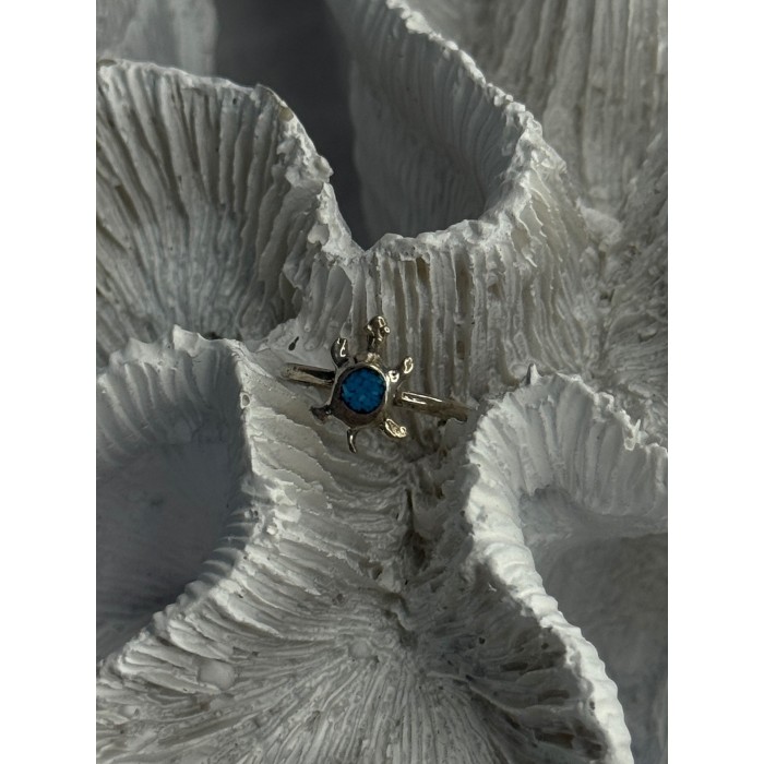 925 Sterling Silver Turquoise Turtle Ring Size 3.5