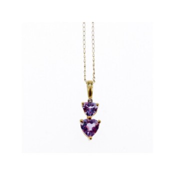 10K YELLOW GOLD AMETHYST & DIAMOND HEARTS CHAIN WITH PENDANT
