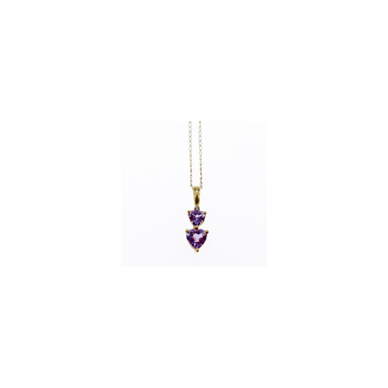 10K YELLOW GOLD AMETHYST & DIAMOND HEARTS CHAIN WITH PENDANT