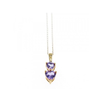 10K YELLOW GOLD AMETHYST & DIAMOND HEARTS CHAIN WITH PENDANT