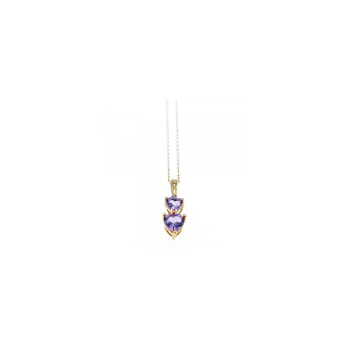 10K YELLOW GOLD AMETHYST & DIAMOND HEARTS CHAIN WITH PENDANT