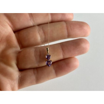 10K YELLOW GOLD AMETHYST & DIAMOND HEARTS CHAIN WITH PENDANT