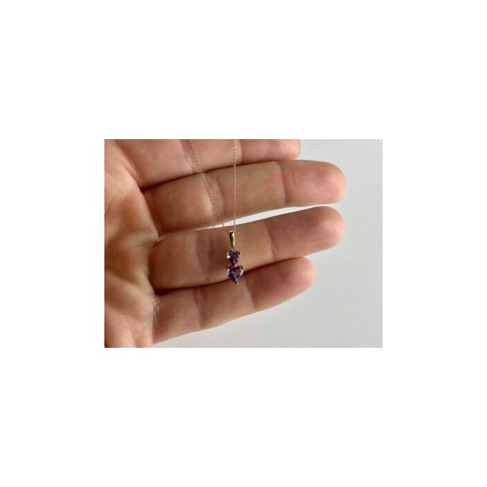 10K YELLOW GOLD AMETHYST & DIAMOND HEARTS CHAIN WITH PENDANT