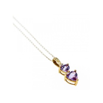 10K YELLOW GOLD AMETHYST & DIAMOND HEARTS CHAIN WITH PENDANT