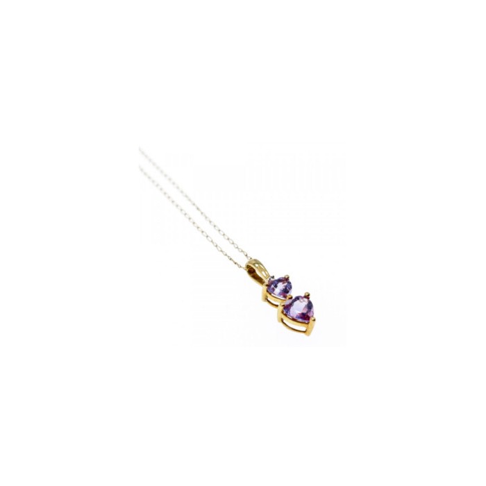 10K YELLOW GOLD AMETHYST & DIAMOND HEARTS CHAIN WITH PENDANT