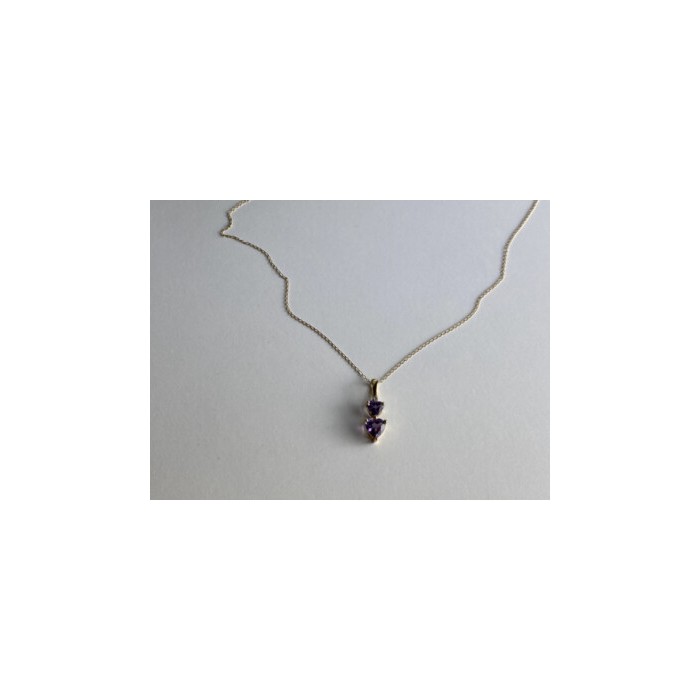 10K YELLOW GOLD AMETHYST & DIAMOND HEARTS CHAIN WITH PENDANT
