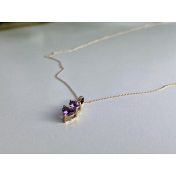 10K YELLOW GOLD AMETHYST & DIAMOND HEARTS CHAIN WITH PENDANT