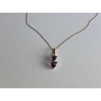 10K YELLOW GOLD AMETHYST & DIAMOND HEARTS CHAIN WITH PENDANT