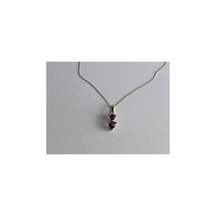 10K YELLOW GOLD AMETHYST & DIAMOND HEARTS CHAIN WITH PENDANT