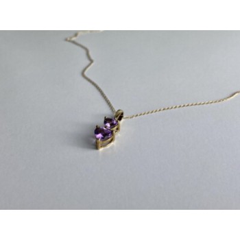10K YELLOW GOLD AMETHYST & DIAMOND HEARTS CHAIN WITH PENDANT