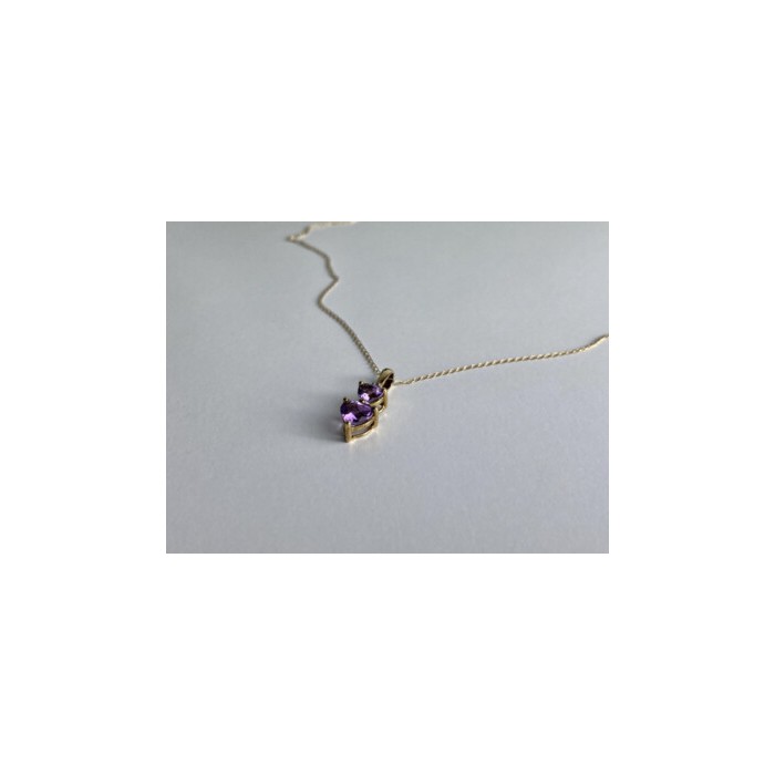 10K YELLOW GOLD AMETHYST & DIAMOND HEARTS CHAIN WITH PENDANT