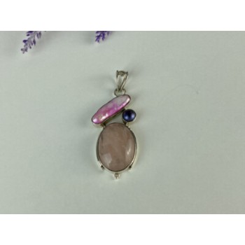 925 STERLING SILVER MORGANITE, HALIOTIS & PEARL PENDANT