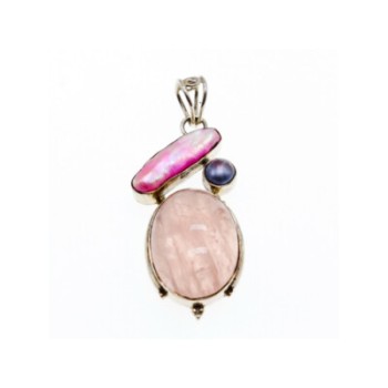 925 STERLING SILVER MORGANITE, HALIOTIS & PEARL PENDANT
