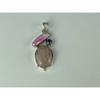 925 STERLING SILVER MORGANITE, HALIOTIS & PEARL PENDANT