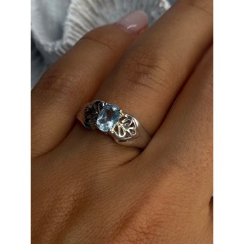 925 Sterling Silver Blue Topaz Ring Size 8