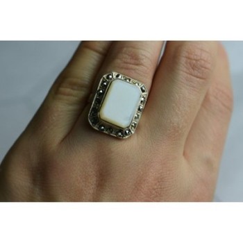 925 Sterling Silver Mother Of Pearl & Marcasites Ring Size 6.5