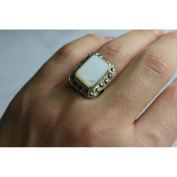 925 Sterling Silver Mother Of Pearl & Marcasites Ring Size 6.5