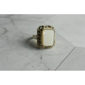 925 Sterling Silver Mother Of Pearl & Marcasites Ring Size 6.5