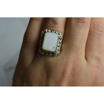 925 Sterling Silver Mother Of Pearl & Marcasites Ring Size 6.5