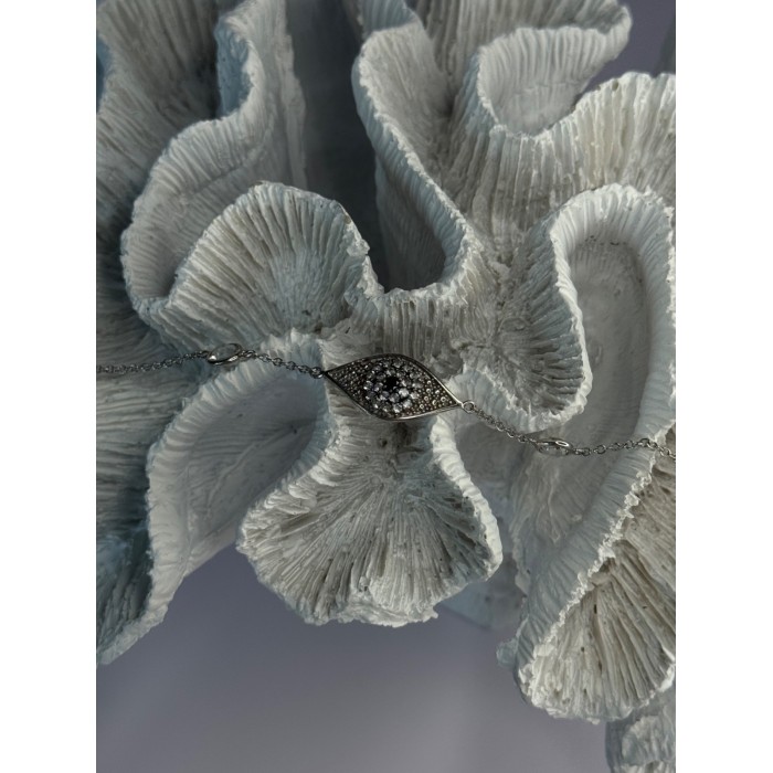 925 Sterling Silver Evil Eye Sapphire & Beryl Bracelet Length 6-7.5