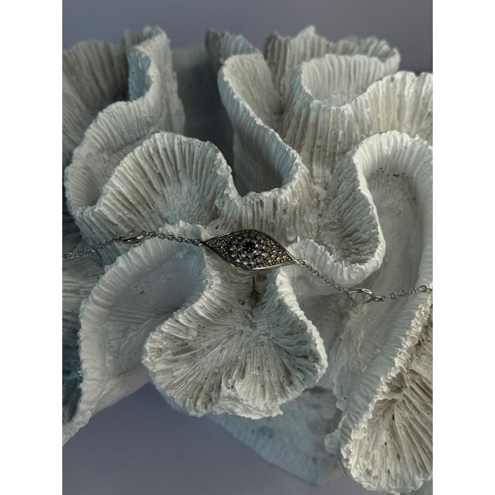 925 Sterling Silver Evil Eye Sapphire & Beryl Bracelet Length 6-7.5