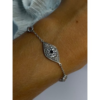 925 Sterling Silver Evil Eye Sapphire & Beryl Bracelet Length 6-7.5