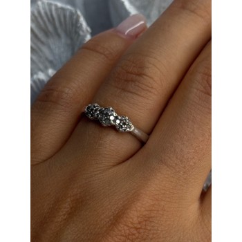 925 Sterling Silver White Spinel Flowers Ring Size 7