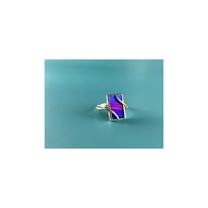 925 Sterling Silver Anodized Titanium & Quartz Ring Size 10.25