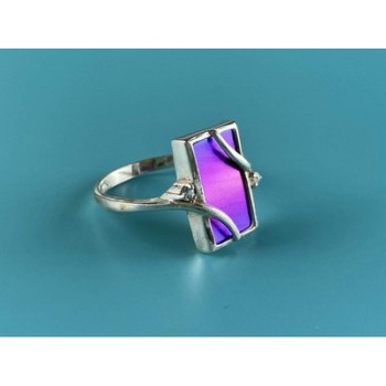 925 Sterling Silver Anodized Titanium & Quartz Ring Size 10.25