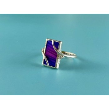 925 Sterling Silver Anodized Titanium & Quartz Ring Size 10.25