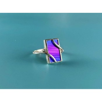 925 Sterling Silver Anodized Titanium & Quartz Ring Size 10.25
