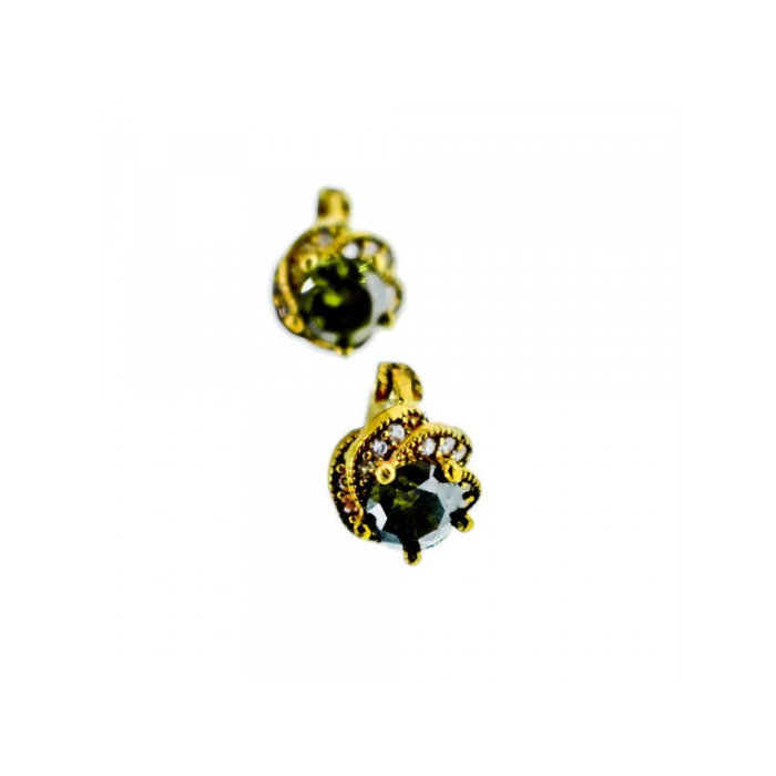 925 Sterling Silver Gold Plated Emerald & CZ Earrings