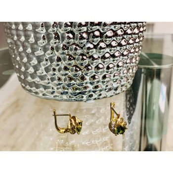 925 Sterling Silver Gold Plated Emerald & CZ Earrings
