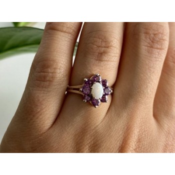 925 Sterling Silver Opal & Pink Spinel 