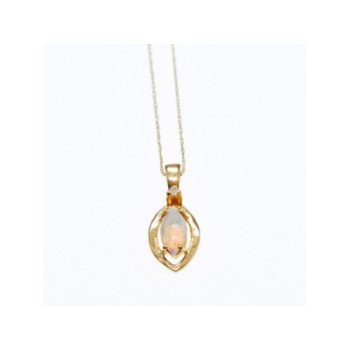 14K YELLOW GOLD OPAL & DIAMOND CHAIN WITH PENDANT