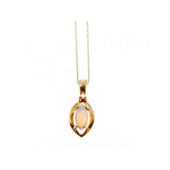 14K YELLOW GOLD OPAL & DIAMOND CHAIN WITH PENDANT