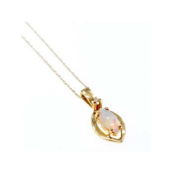 14K YELLOW GOLD OPAL & DIAMOND CHAIN WITH PENDANT