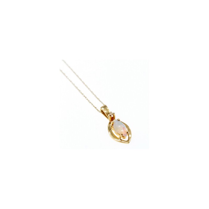 14K YELLOW GOLD OPAL & DIAMOND CHAIN WITH PENDANT