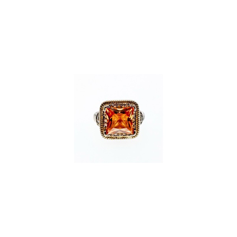 925 Sterling Silver Gold Plated Hessonite & Goshenite Ring Size 7