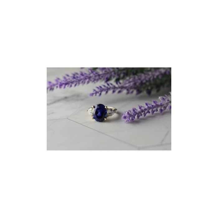 925 Sterling Silver Sapphire & CZ Ring Size 5.5