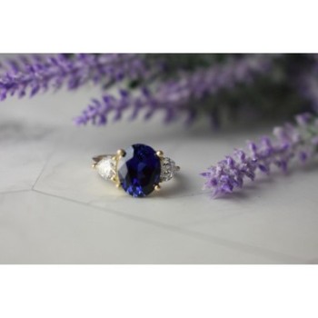 925 Sterling Silver Sapphire & CZ Ring Size 5.5