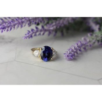 925 Sterling Silver Sapphire & CZ Ring Size 5.5