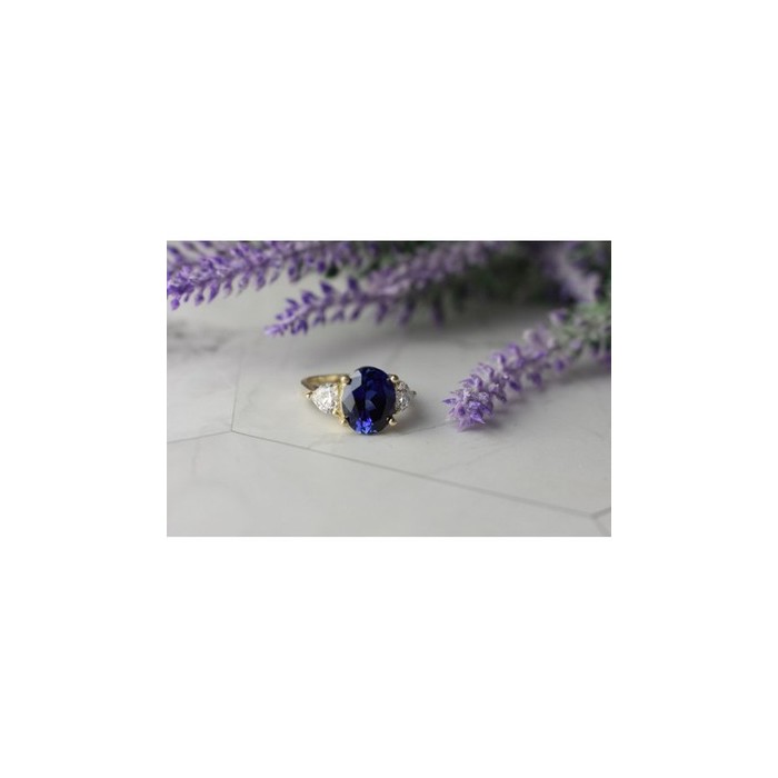 925 Sterling Silver Sapphire & CZ Ring Size 5.5