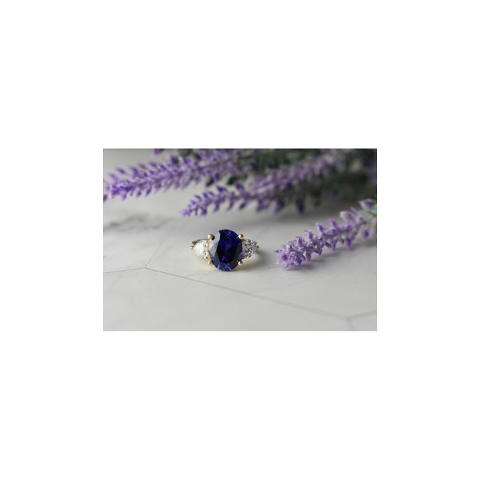 925 Sterling Silver Sapphire & CZ Ring Size 5.5